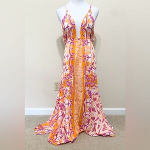 Anthropologie Abstract Midi Cover Up Dress Orange Print